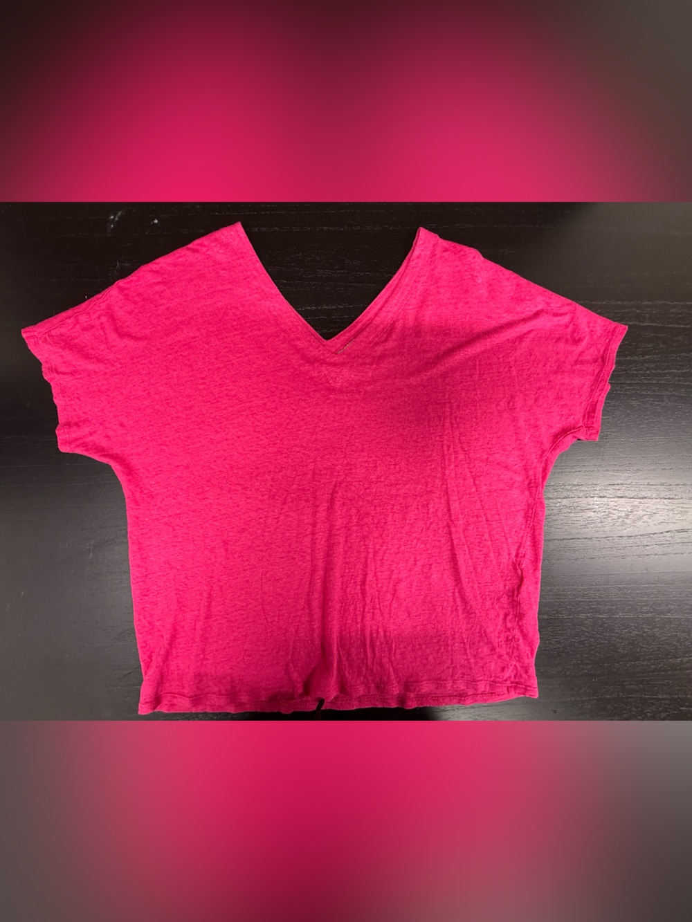 Chico's V-Neck 100% Linen Short Sleeve Top - Bright Pink